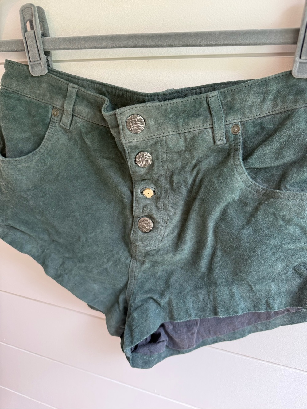 Free People RARE Suede Real Leather Micro Shorts Blue Green 8 - Picture 2 of 11